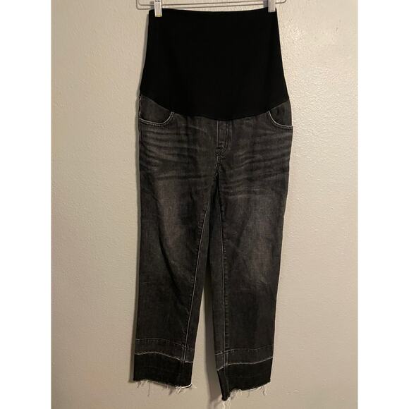 Hatch Maternity Womens Over the Belly Jeans Size 27 Black Straight Leg Raw Hem - Picture 1 of 8